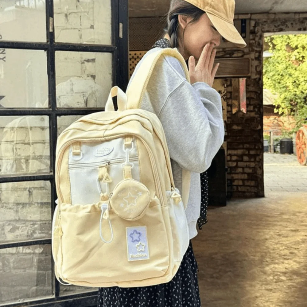 Sweet Star Women Backpack Cartoon Korean Style Nylon Shoulders Bag Large Capacity Harajuku Student Schoolbag