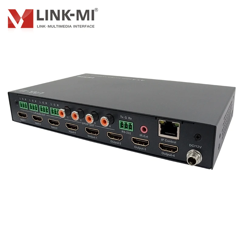 4x4 HDMI Matrix 4K@60Hz 18Gbps HDR10/Dolby Vision - HDCP2.2, RS232/IP Control, Audio Extraction, EDID Management