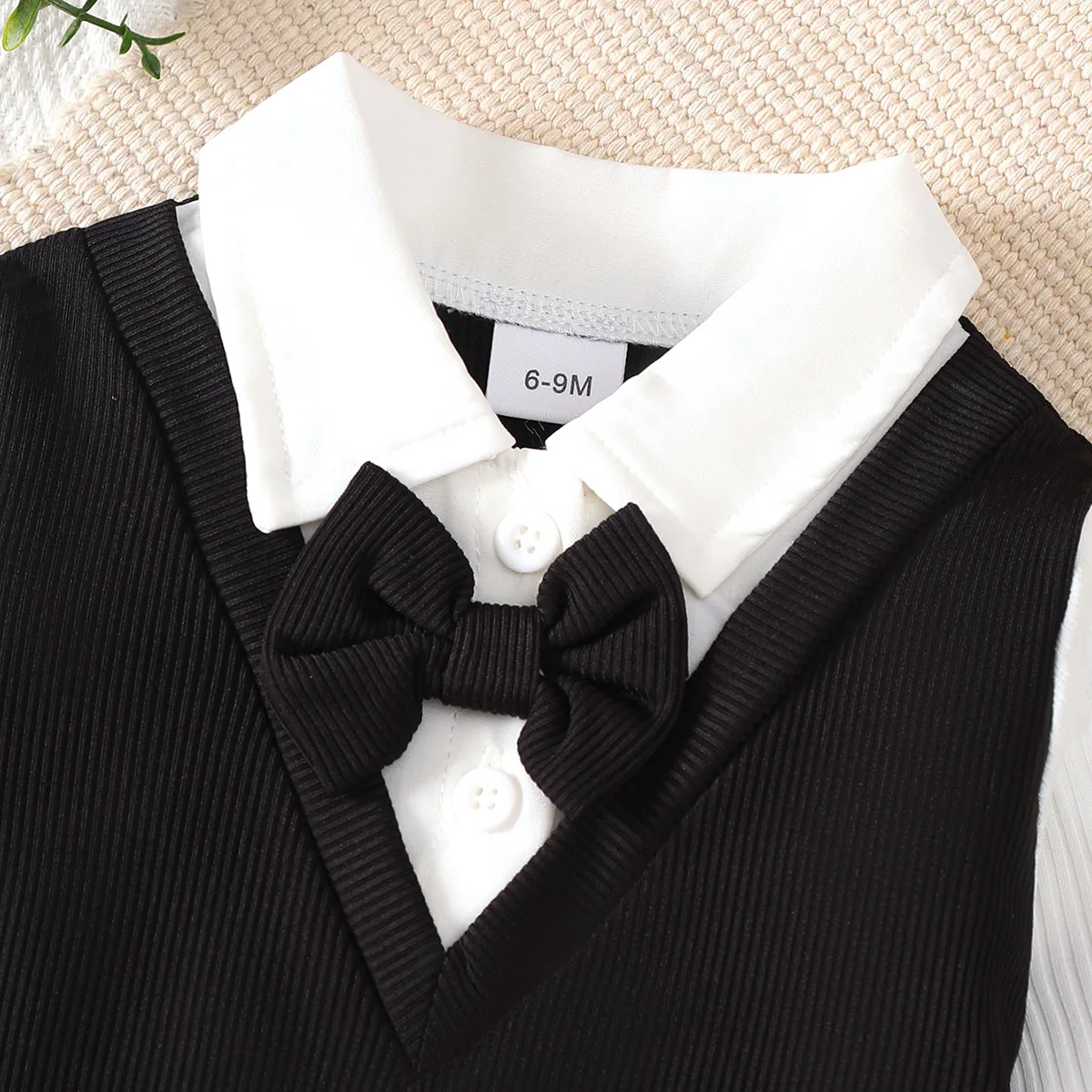 2-teiliges Baby-Set für Jungen mit Reverskragen, farblich abgesetztem Oberteil und Hose, modisches Set für 0-3-jährige Babys, Frühlings- und Herbst-Set für kleine Gentlemen – Detail 3