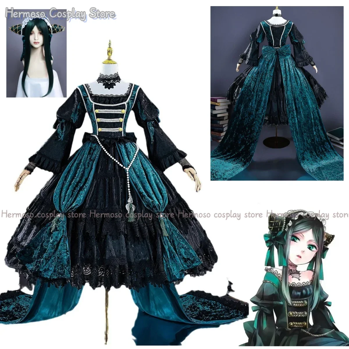 Ciel Phantomhive Green Lady Cosplay Costume Wig Accessories Props Anime Black Butler Halloween Party Gorgeous Sexy Green Dress