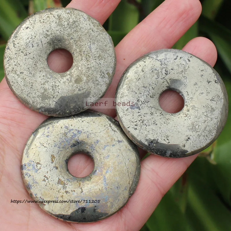 25-50mm Natural Silvers Gray Pyrite Stone Beads Donut Circle Shape Necklace Pandant ,For DIY Jewelry Making !