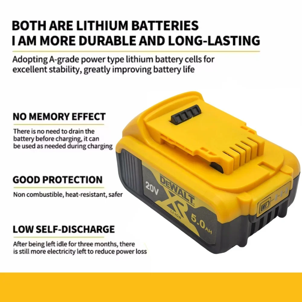 DEWALT Original Fast Charging 18V 20V Lithium Battery 6.0Ah 5Ah DCB206 DCB205 Compatible Power Tool Battery for DIY & Profession