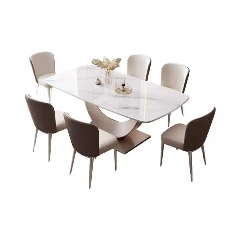 

Thickened rock slab U-shaped moon dining table small apartment modern simple light luxury living room