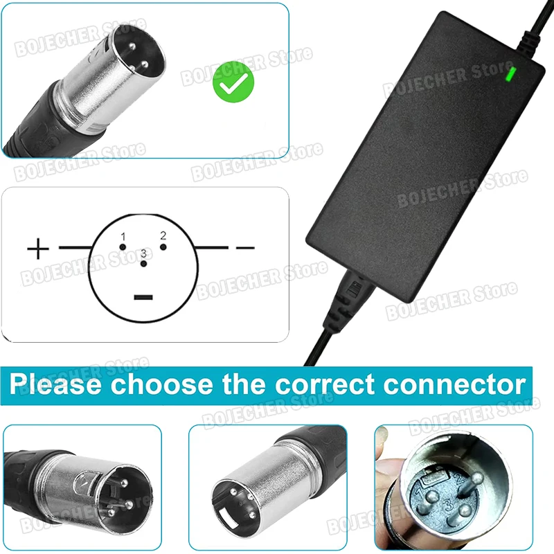 Picture 6: 54.6V 2A Lithium Battery Charger With 3 Pin XLR Connector For 48V Lithium Battery AC100-240V Power Supply Adapters EU US Plug