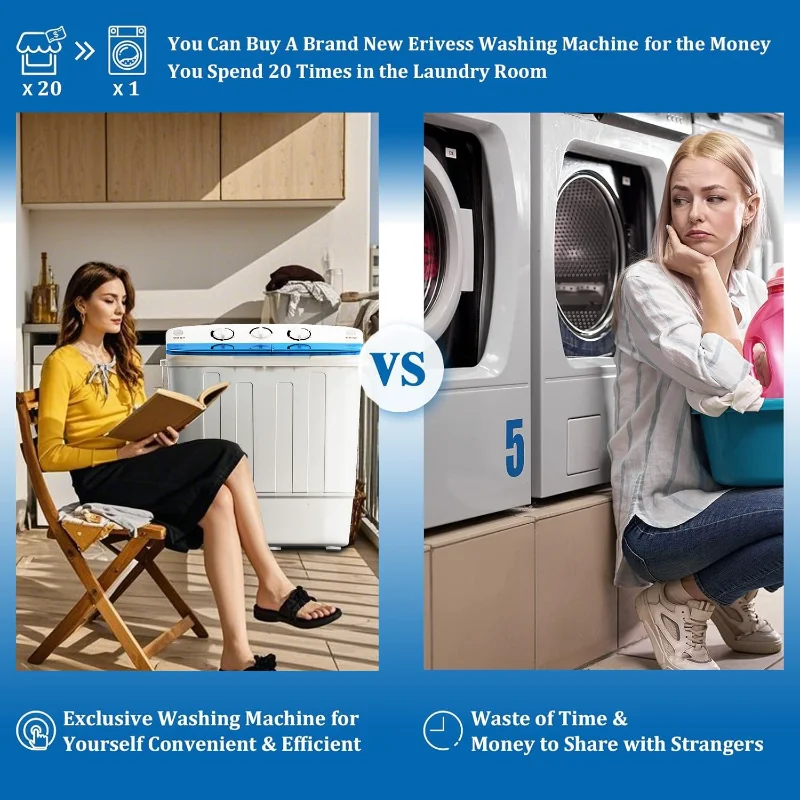 Portable Twin Tub Washing Machine, Buy 1(washer) Get 1(Dry Rack) Free! 11lbs Washer Mini Compact Laundry Machine and 7lbs