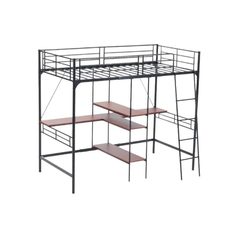 Loft bed single storage rack, Nordic style wood grain bed, adult bed sheet, human steel shock bed