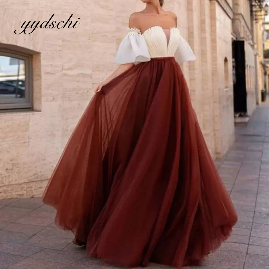 Robe de Princesse en Tulle pour Femme, Tenue de Bal, Col en V, Demi Manches, A-ligne, Simple, Dos aux, Longueur au Sol