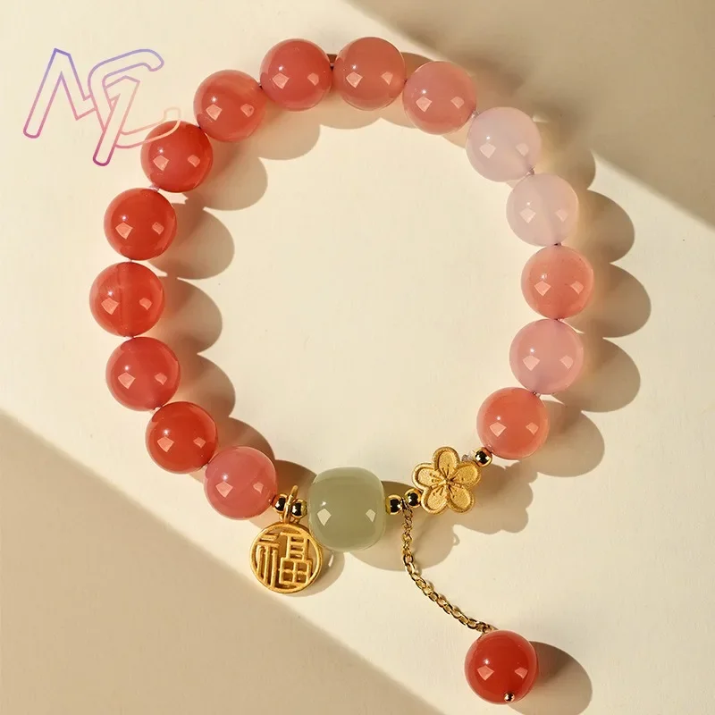 Natural Jade Agate Flower Bracelet Bangle Exquisite Design Young Girls Real Gemstone Fashion Jewelry Best Seller Holiday Gift