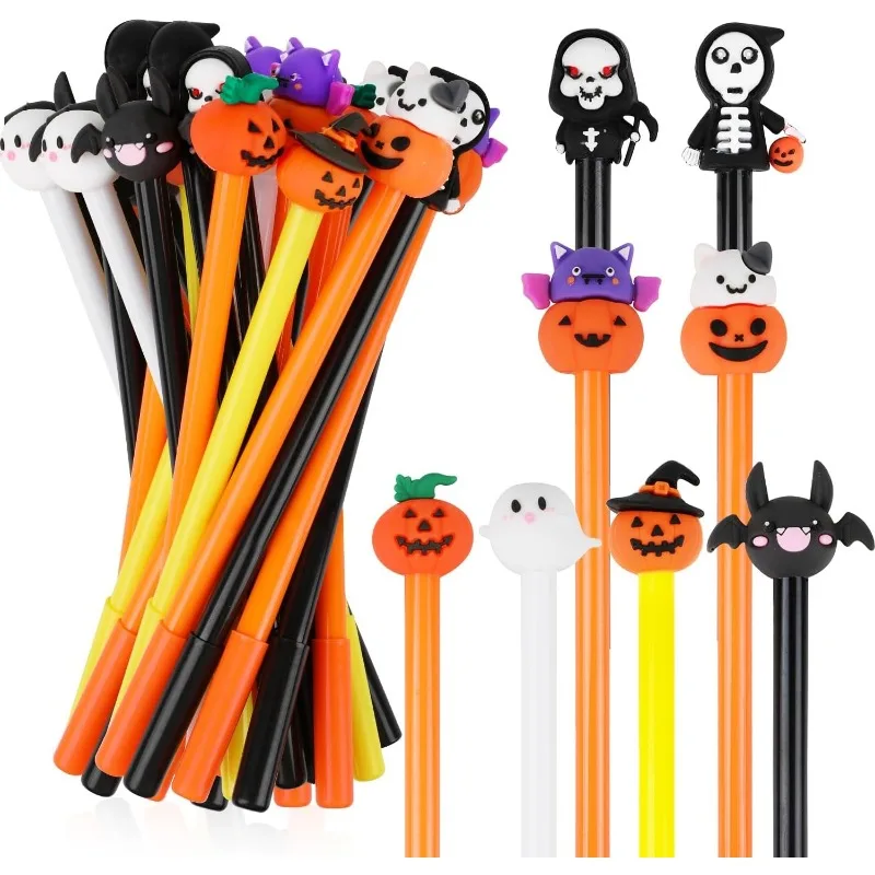 

10/30Pcs Halloween Pens Pumpkin Skull Ghost Bat Pens 0.5 MM Black Rollerball Pen for Halloween Party Supply School Office Prizes