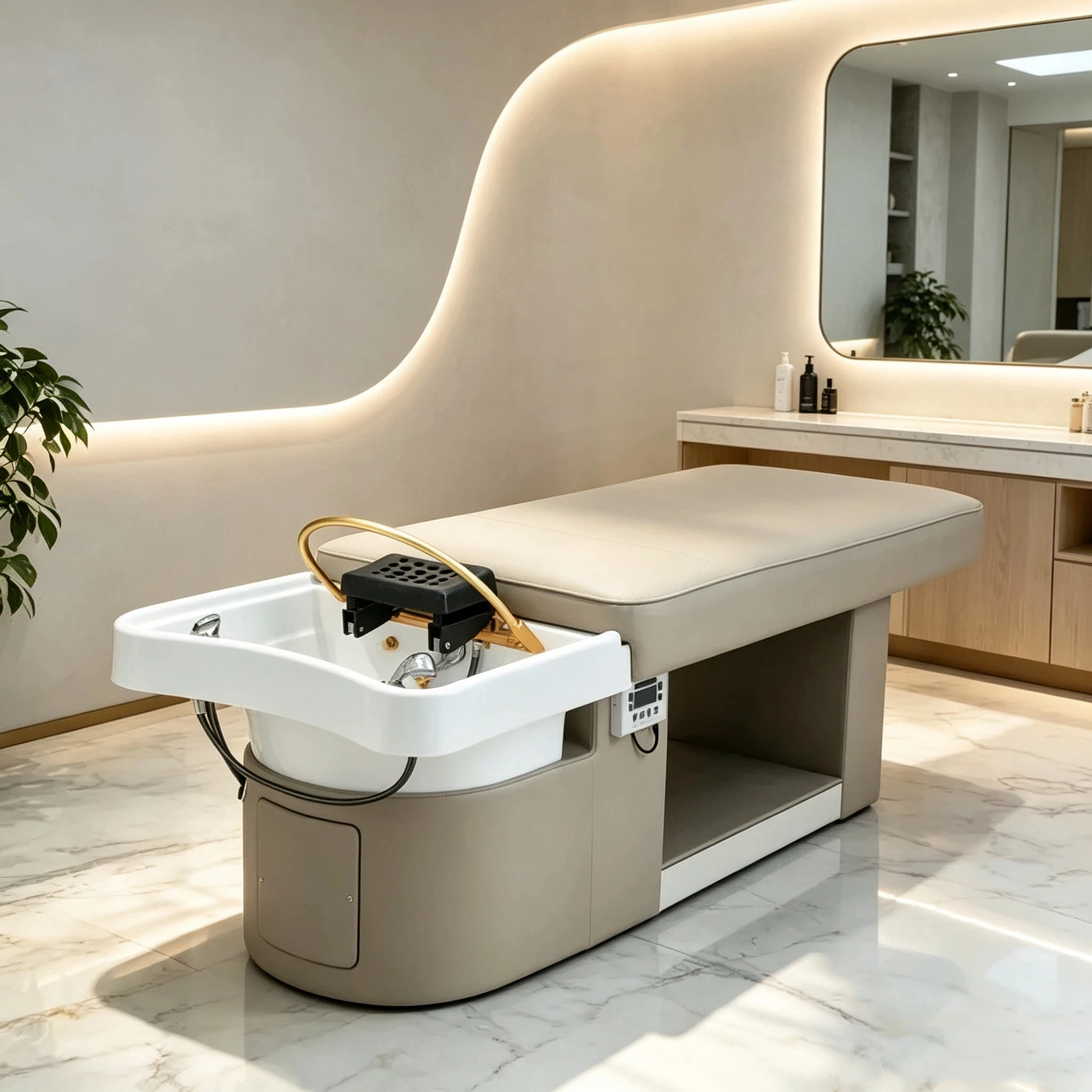 Intelligent Constant Temperature Shampoo Bed With Water Circulation System Luxury Flat Hair Washing Massage Table for Salon Spa
