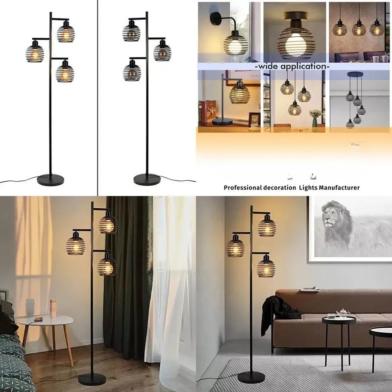 for Industrial Style Floor Lamp E27 with LED Filament Bulb Corner Standing Light Learning Reading Living Room
