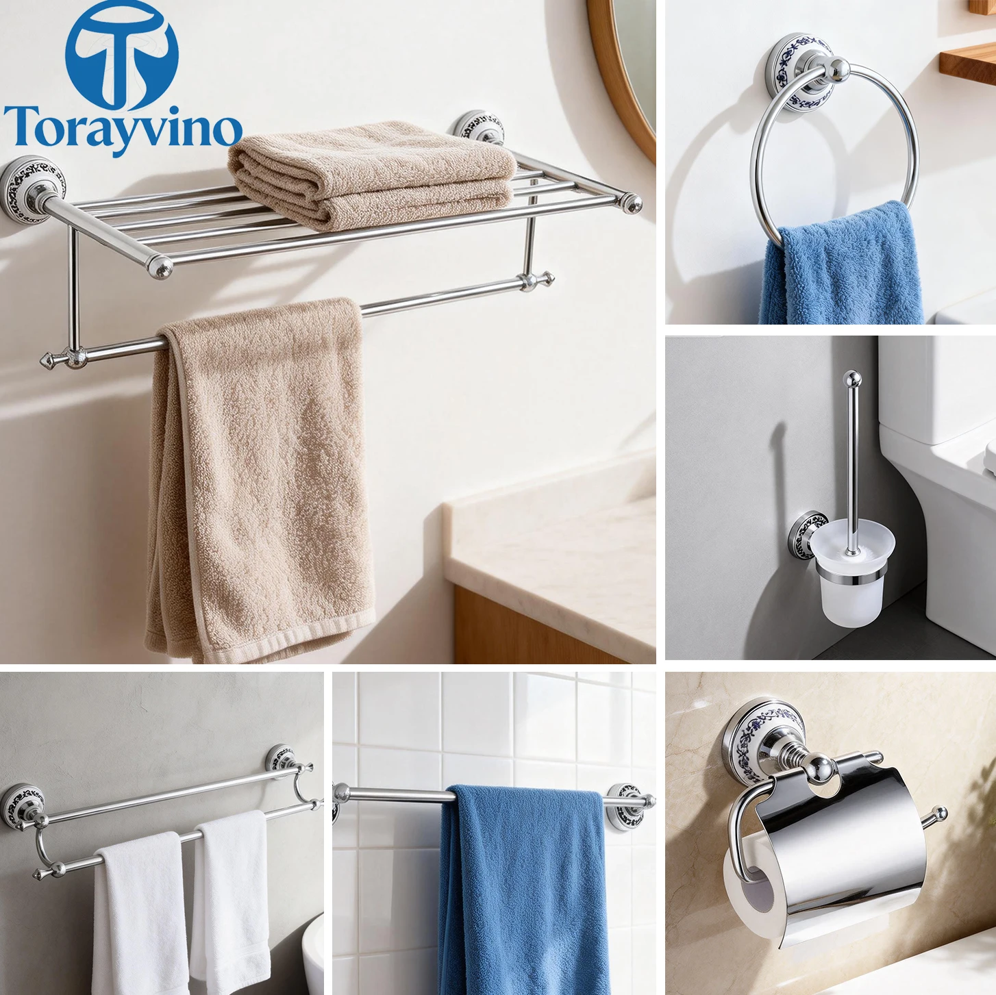 

Аксессуары для ванной комнаты TORAYVINO, хромированный держатель для полотенец, бумаги, держатель для полотенец, кольцо для полотенец, держатель для туалетной щетки, настенный