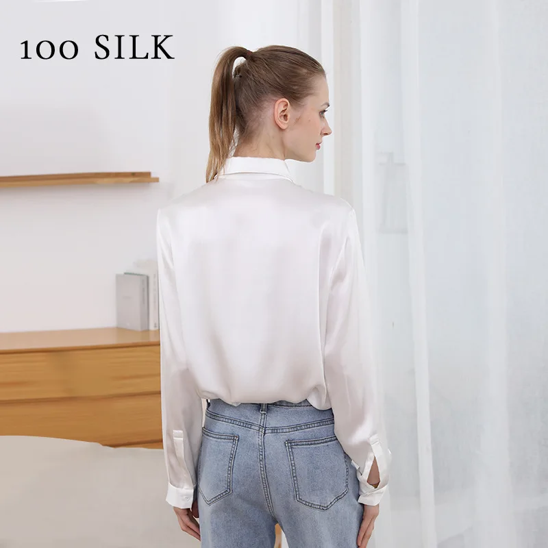 Cocoonie fall brand new pure color lapel long sleeve silk shirt woman 100 silk loose slim shirt