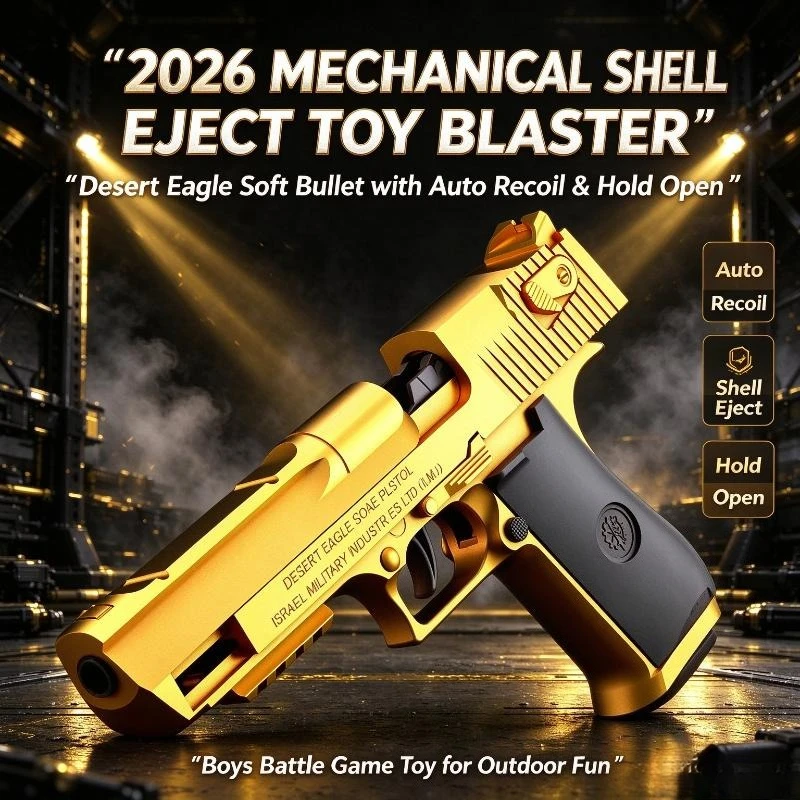 2026 Mechanical Shell Eject Toy Blaster Desert Eagle Soft Bullet Auto Recoil Hold Open for Boys Battle Game
