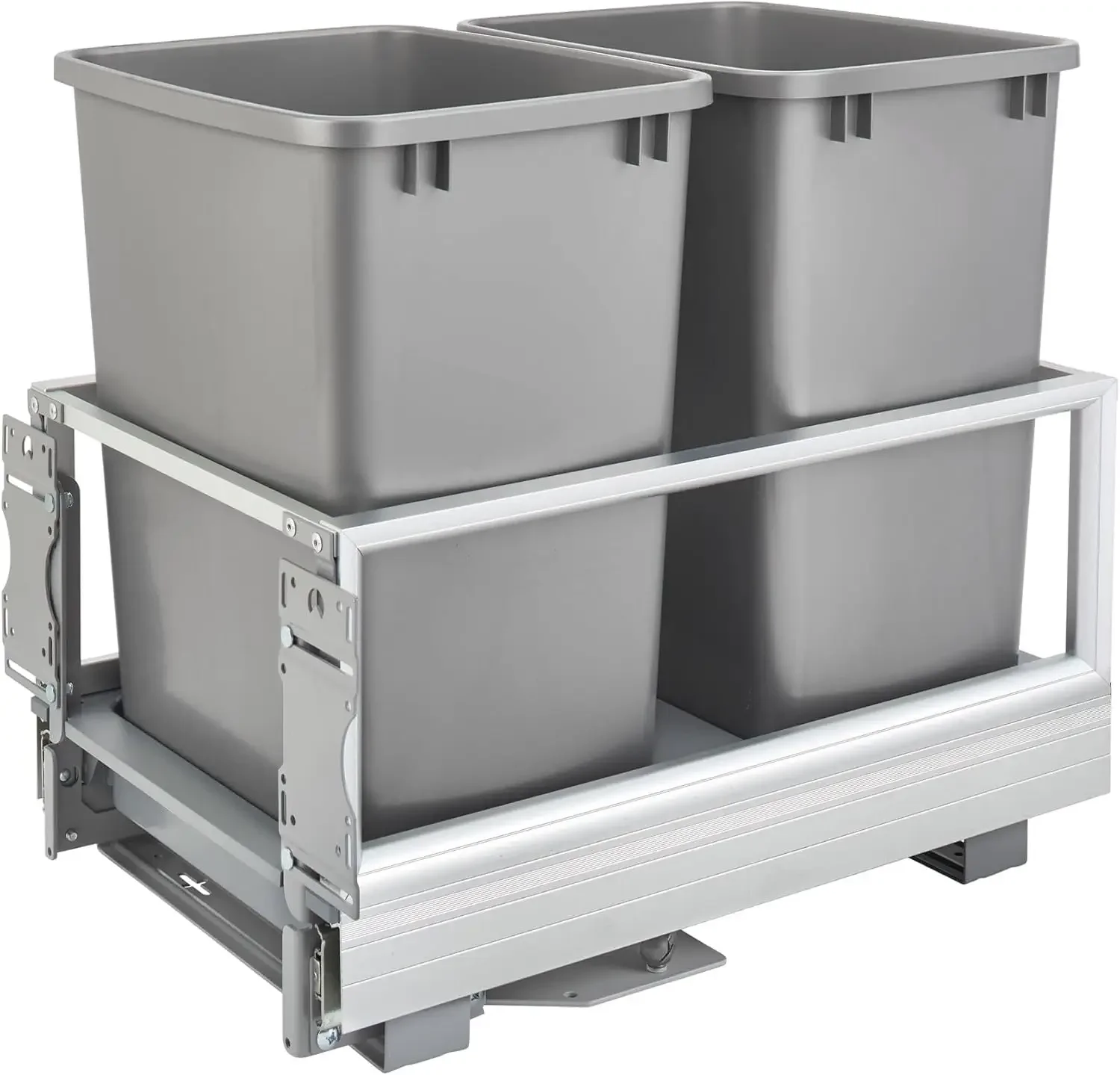 Double 35 Quart Pull Out Trash Can for Base Kitchen Cabinets, Storage Garage Bin on Wire Basket with Soft Close, Silver