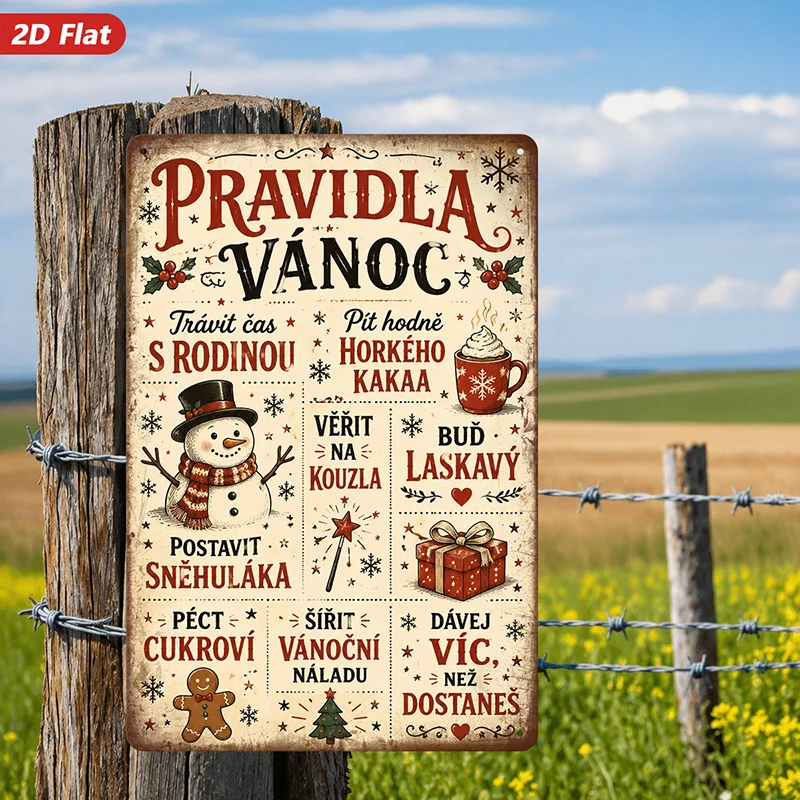 2D Flat, 1pc Metal Sign Wall Art, Christmas - Themed Home Decor, Snowman Pattern, Czech - Language Text, Suitable for Living