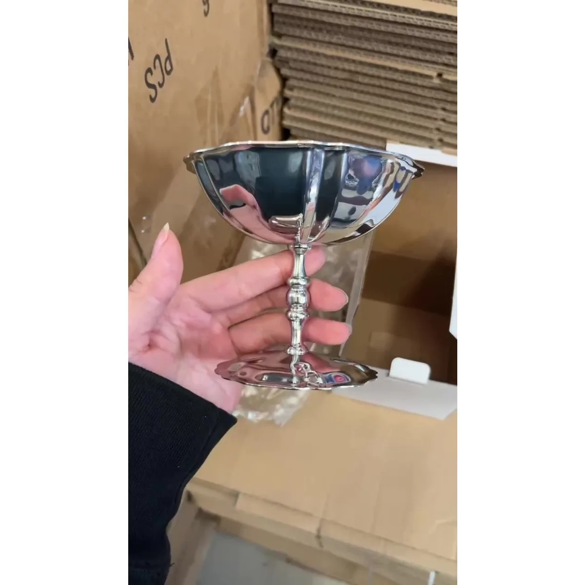 304 Stainless Steel Ice Cream Cup Dessert Cup Vintage High Foot Pudding Cup INS Blogger Same Style