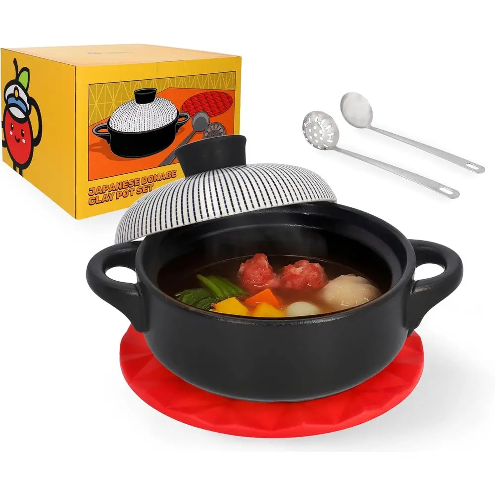 

Small Japanese Donabe Pot Set or 1-2 people (5-piece, 50.7oz with lid), Small Donabe Claypot, Clay Cooking Pots, Earthenware, Ko