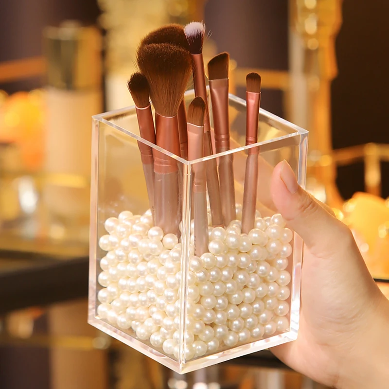 Transparent Make Up Brush Storage Box Plastic Pen Holder Stationery Pot Desktop Organizer Cosmetic Container