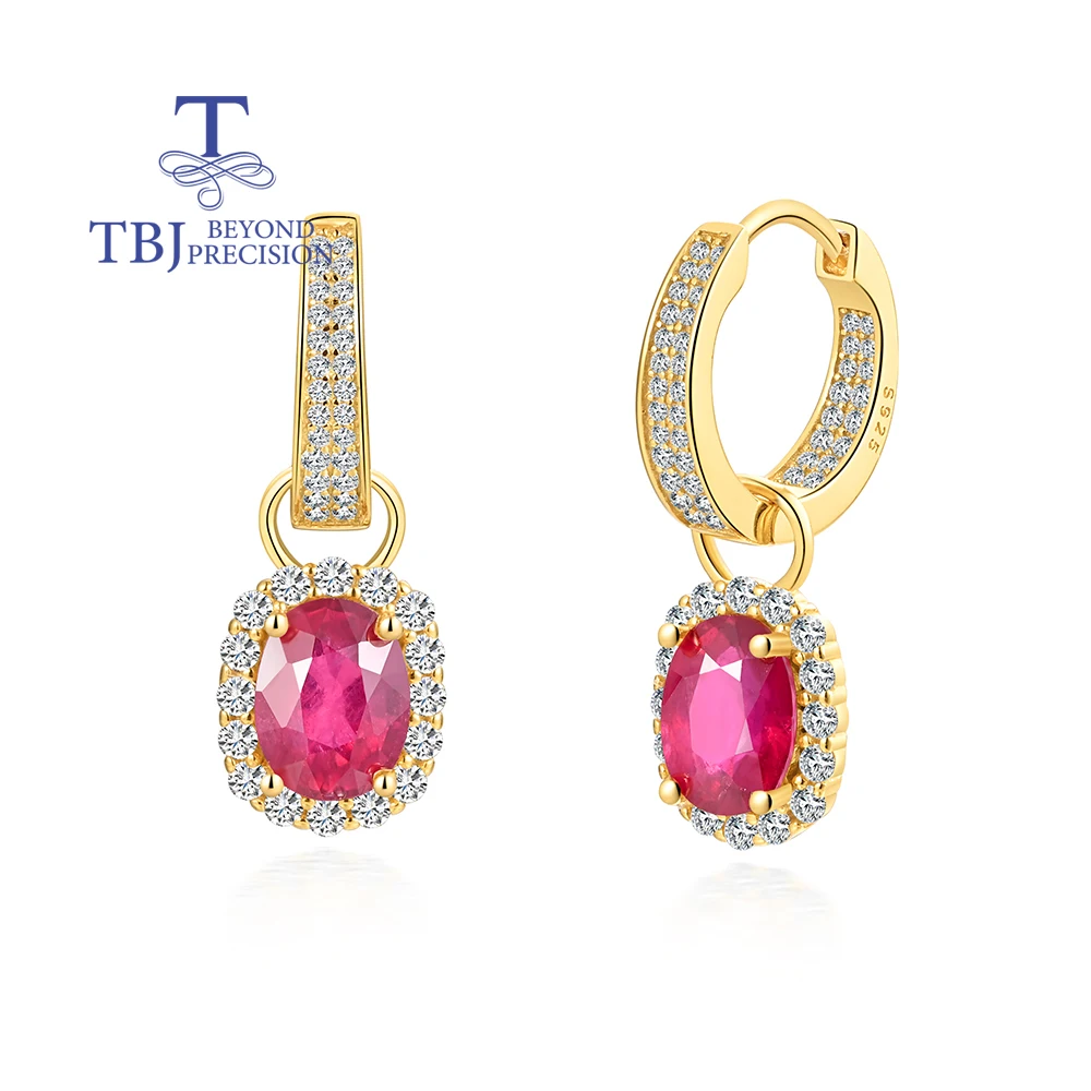 

925 sterling silver clasp earrings 3.74ct heart natural treated ruby,Two wear method design,fine jewelry for women's party gifts