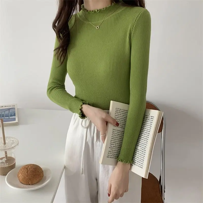 ニットセーター女性プルオーバー新しい長袖フリル襟ニットセータープルオーバー女性トップスセーターセーターデムジェ Q803