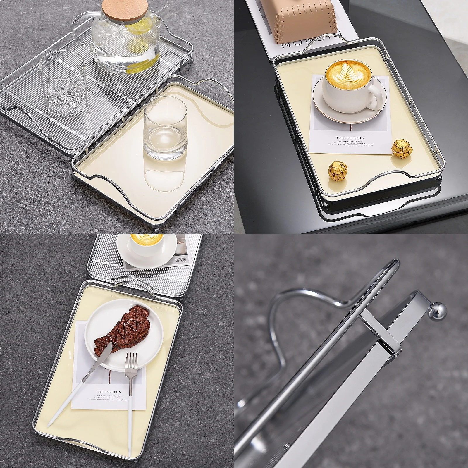 Cream wind with handle acrylic dim sum storage rectangular water cup tray restaurant home desktop kitchen plate