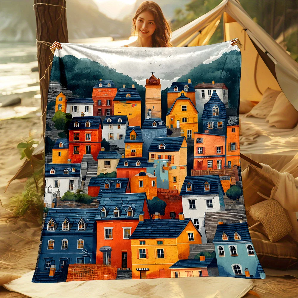 The ultimate Cozy Flannel Blanket Throw European Cityscape Amsterdam Style Cottagecore Picnic Camping Decor Soft Warm Aesthetic