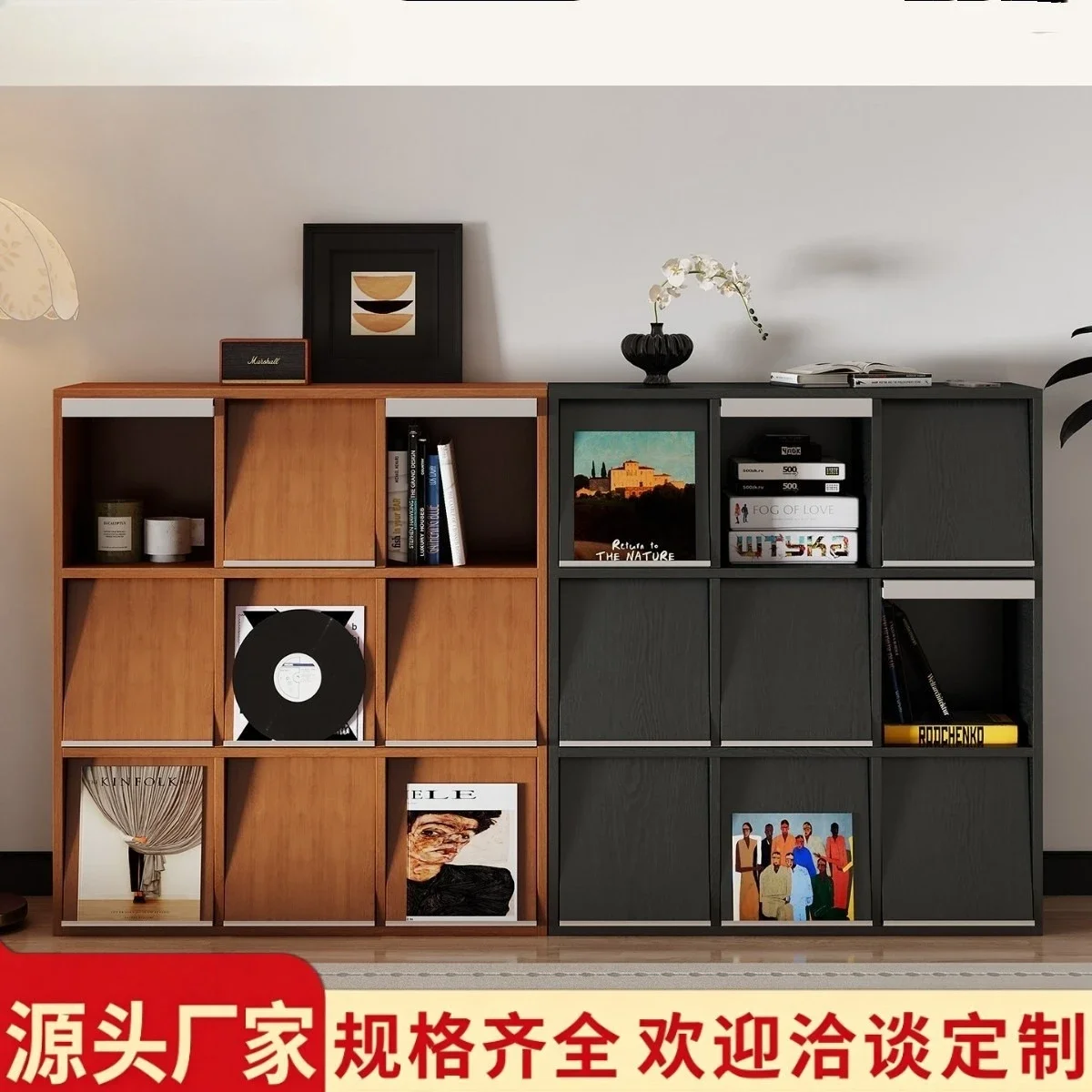 Household bookcase Free combination cabinet Middle ancient boxwood color multi-layer latticecabinet Living room storageside ca