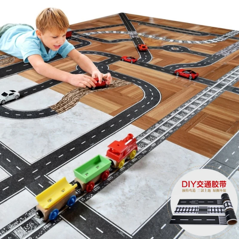 Gift Diy Road Rail Belt Sticker Road Toys Children's Puzzle Design Track Scene Can Be Used With Car Train Curve Pathway  B170