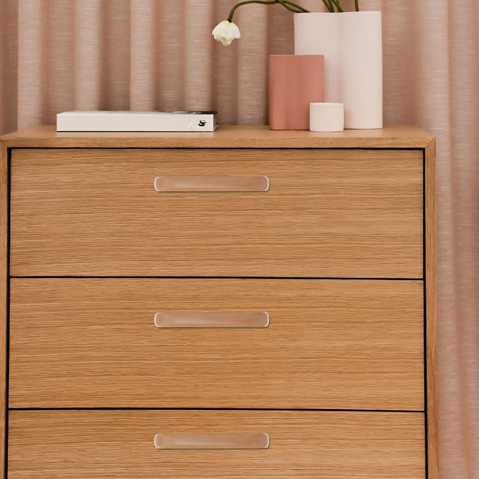 4Pcs Solid Beech Cabinet Door Handles Smooth Comfortable Grip for Kitchen Drawer Dresser Closet Furniture Pulls Wood Cabinet
