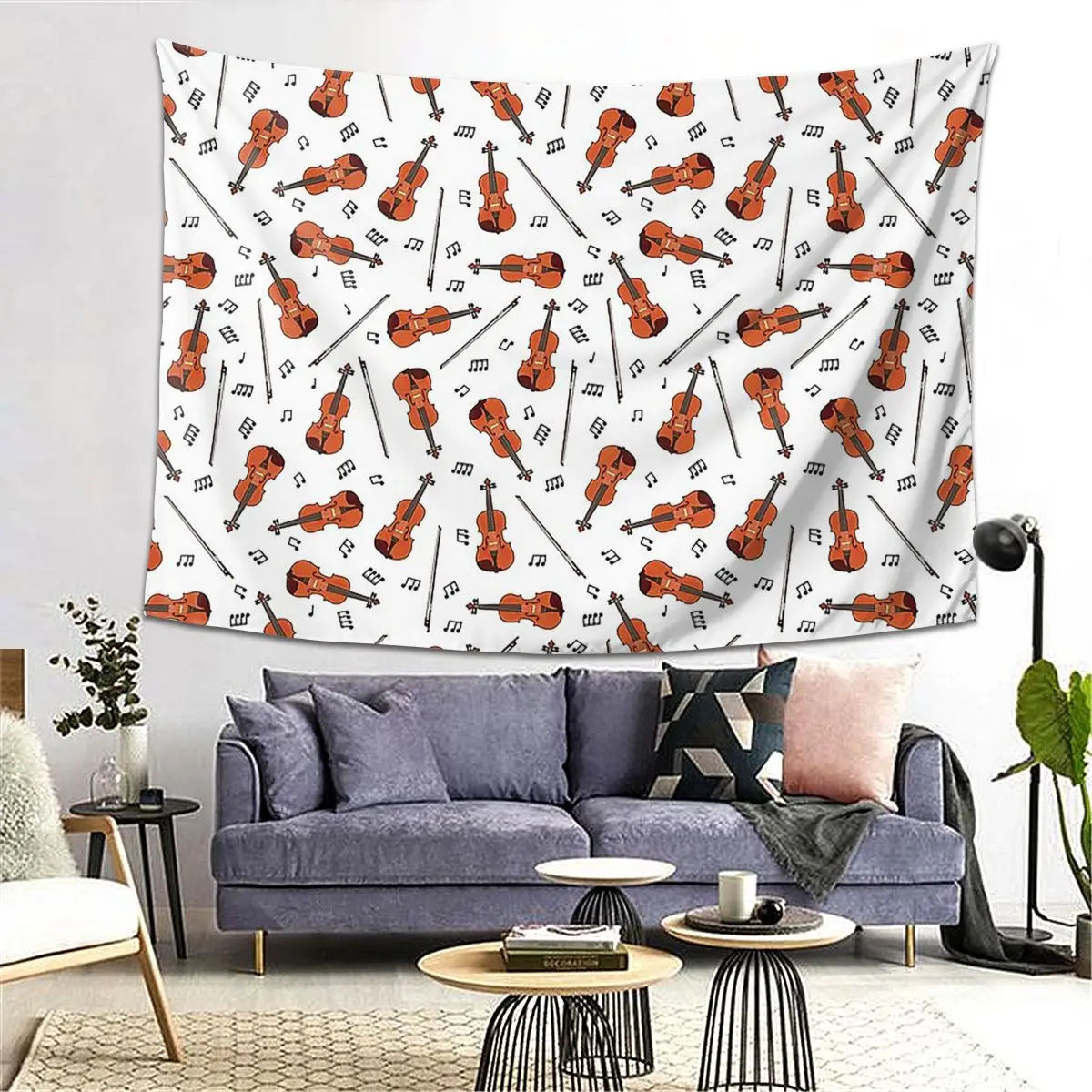 

Violin And Music Notes Tapestry Decoration Art Aesthetic Tapestries for Living Room Bedroom Home Wall Cloth Wall Hanging