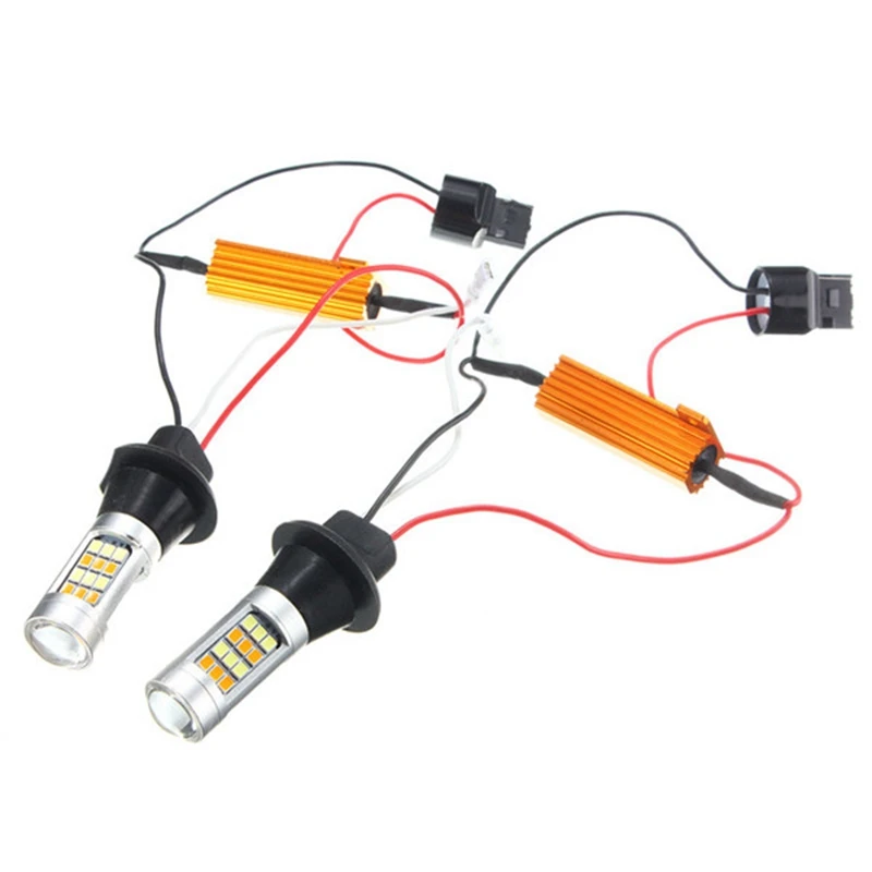 2pcs/lot  7443 2835 42 SMD 20W Auto LED Daytime Running Light Dual Color Switchback 12-24VDC Turn Signal Lamp Bulb Parking