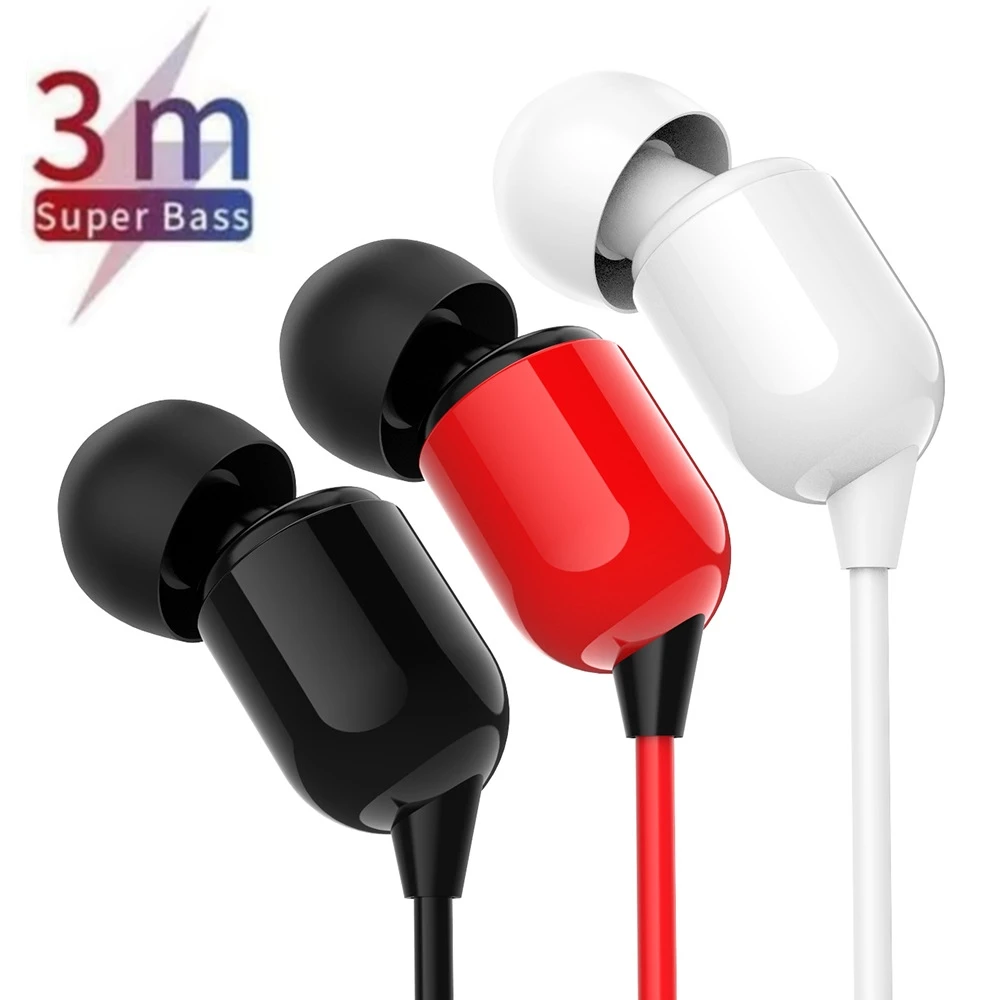 3 Meters Length Wired Earphones In-ear Earbuds Monitor Headphone 3.5mm Noise Cancel Headset Live Stereo Headphones with Mic