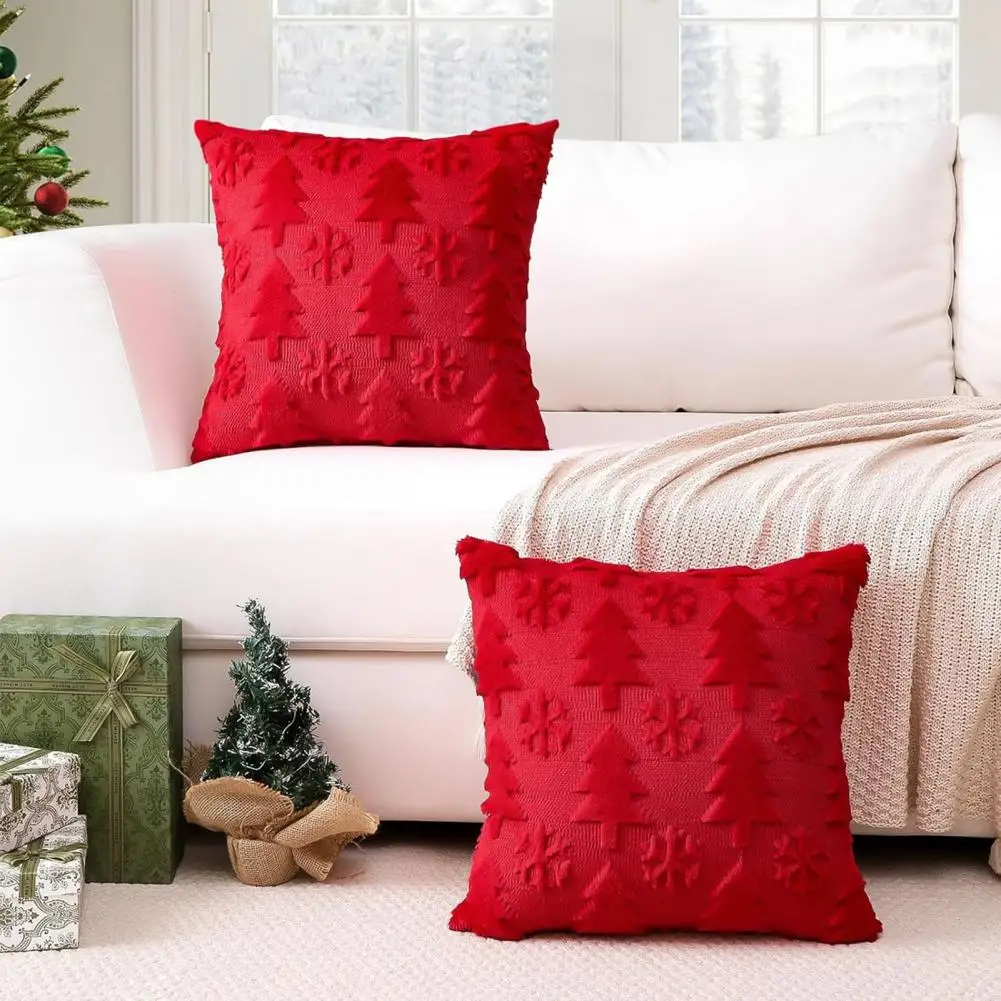 Embroidered Christmas Pillow Christmas Plush Pillow Cover 18x18 Inch Decorative Throw Pillow Case for Sofa Couch Winter Festive