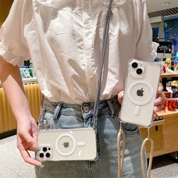 Transparent Shockproof Crossbody Lanyard Case For iPhone 17 11 12 13 14 15 Pro Max X XS XR 7 8 Plus For Magsafe Magnatic Cover