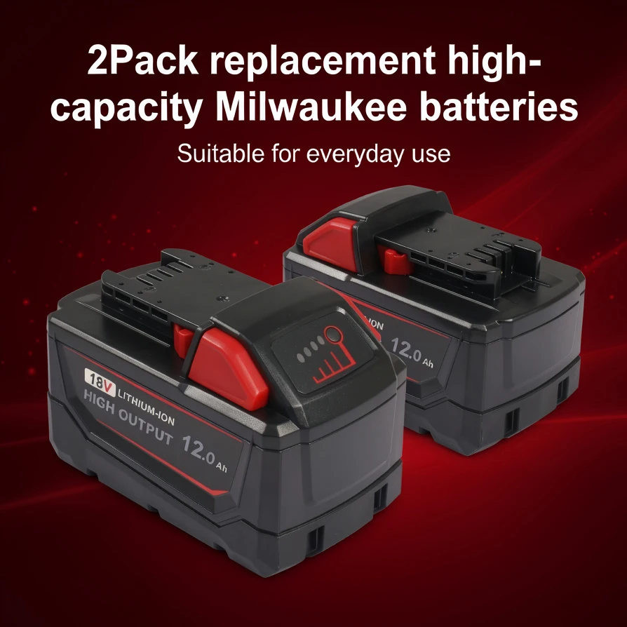 

2Pack Replacement Milwaukee 18V High-Capacity 12,000mAh Cordless Tool Battery, Compatible with All Milwaukee M18 Series Tools