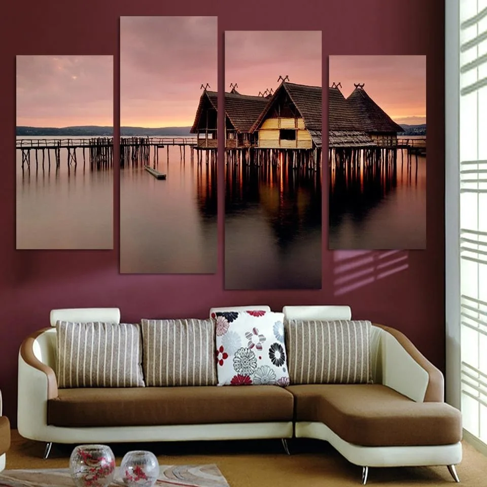 Modern Style 4-joint Puzzle Poster Living Room Bedroom Home Decoration Painting Natural Scenery Spray Painting Wallpaper Noframe