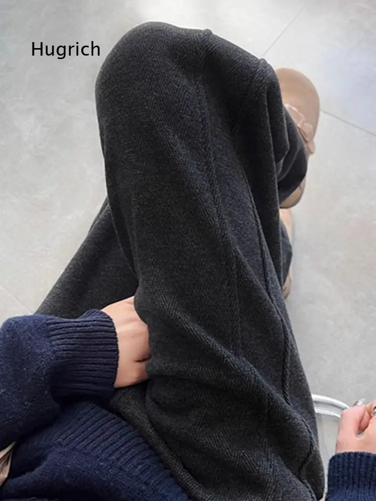 Human Pattern Fleece Lined Wide Leg Pants Autumn Winter New Casual Split Pants Straight Leg Slimming Narrow Version Banana Pant