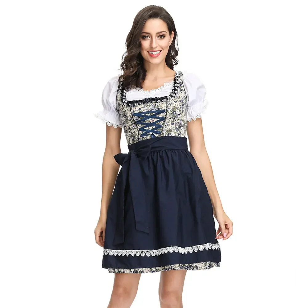 Feminino tradicional bávaro alemão dirndl oktoberfest vestidos cerveja moça conjunto vestido de halloween com blusa avental vestido de festa