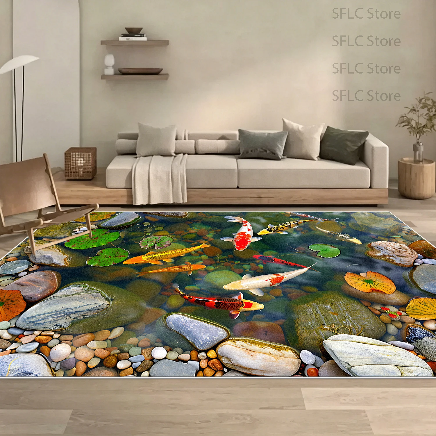 Modern 3D Natural Living Room Sofa Carpet Decoration Bedroom Washable Antiskid Stone Print Rug Soft Fluffy Office Floor Mats