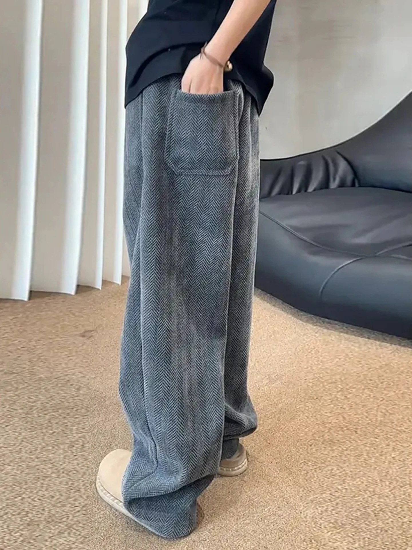 

American Sle Zebra Pattern Wide Leg Casual Sports Pants Men's Loose Straight Cut Trousers Autumn Season Faion Trend