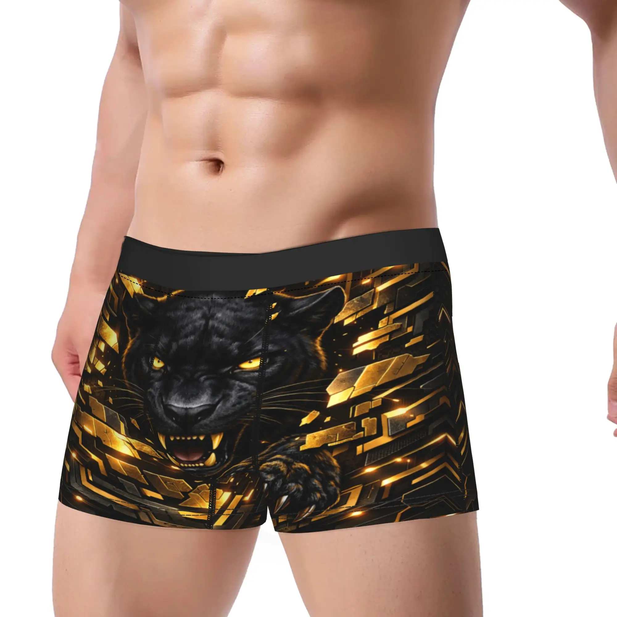 Golden Mechanical Black Panther Poster  Underpants Breathbale Panties Man Underwear Comfortable Shorts Boxer Briefs