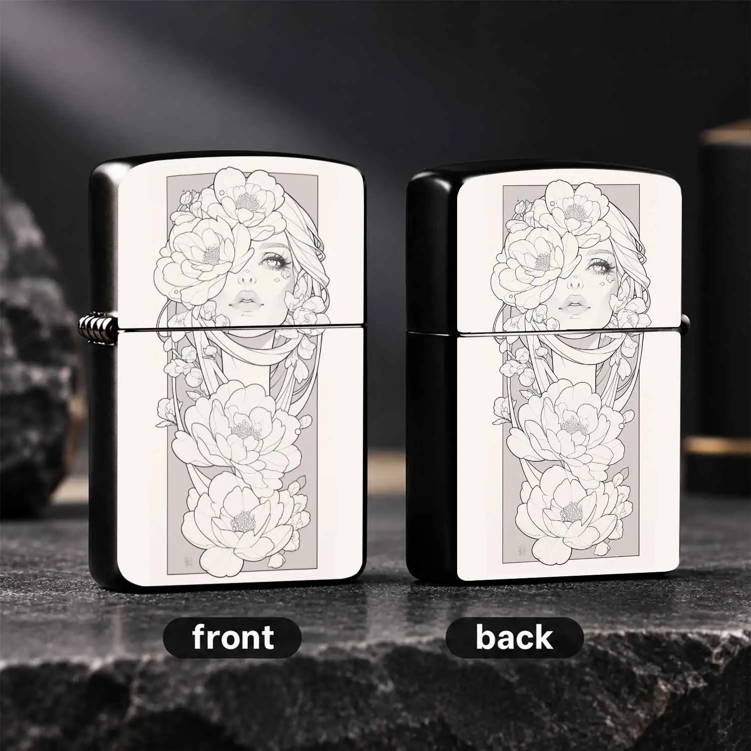 Vintage Line Art Floral Maiden, Creative Art Line Drawing Portrait Floral Printed Portable , Unique Trendy Gift For Best Friends And Boyfriend, Exquisite High Quality Practical Igniter For Daily Use A Fun And Humorous Lighter