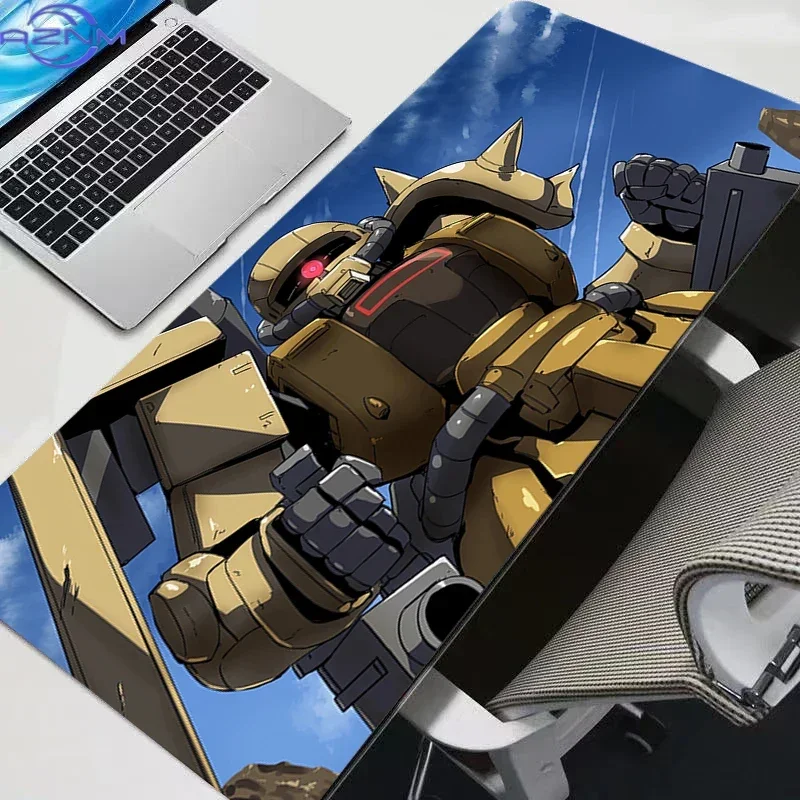 Gray Background Purple Anime Mecha Robot With Heavy Cannon Mouse Pad, Rubber Non-Slip Base, Smooth Fabric Gaming Desk Mat for De