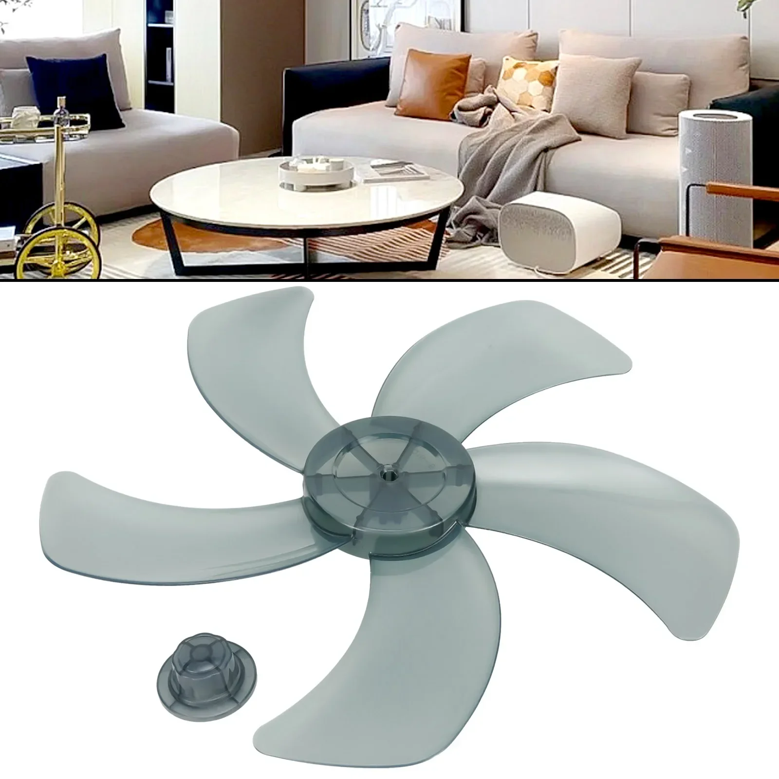 Five Leaves Household Fan Blade com tampa de porca, baixo ruído, resistência a altas temperaturas, substituição de lâminas, 16 ", 1Pc