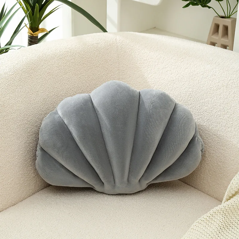 Inyahome 3D Throw Decor Pillows Shell Shaped Accent Throw Pillow Soft Velvet Insert Included Cushion for Couch Bed Living Room