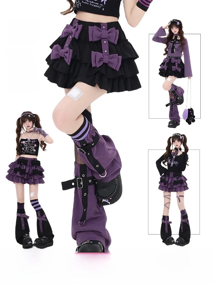 

Crazygirl Original Sweet Spicy Light Polyester Black Purple Knot Girl's Puffy Cake Skirt Summer Casual Leisure