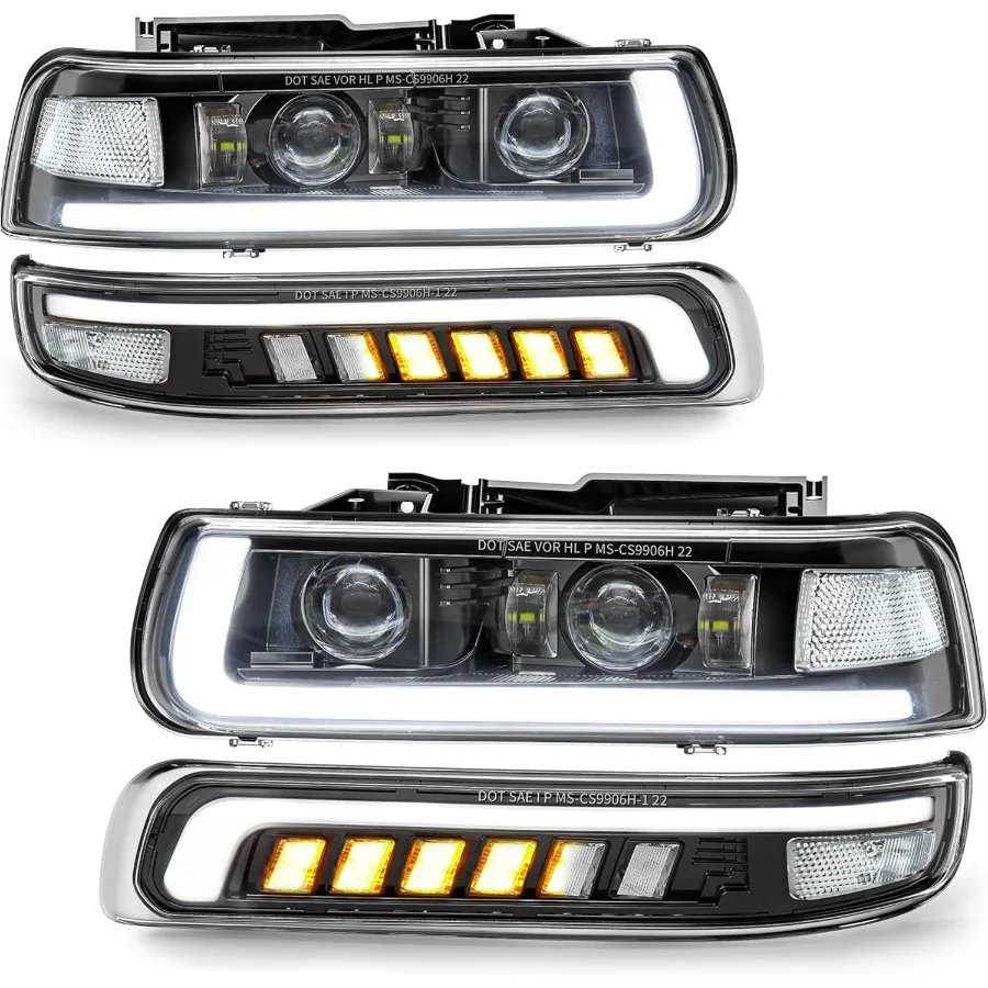 

Светодиодные фары в сборе, замена фаров для 19992002 Chevy Silverado 20002006 Suburban 0006 Tahoe, последовательный указатель поворота