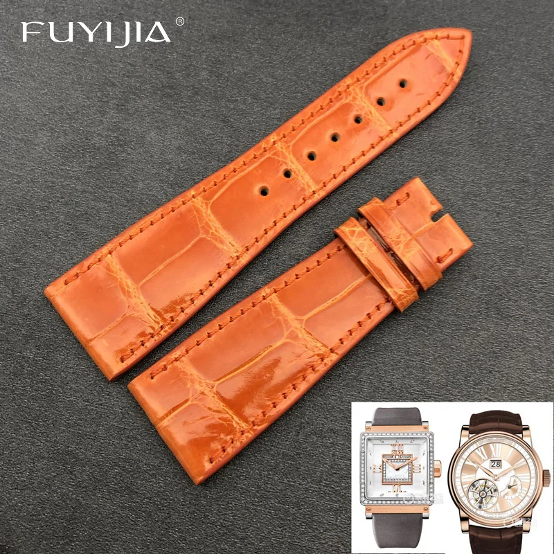 FUYIJIA Luxury Custom R-ogerD-ubuis Watch Band Handmade Alligator Strap 27MM 32MM Genuine Leather Belt Crocodile Skin Watchbands