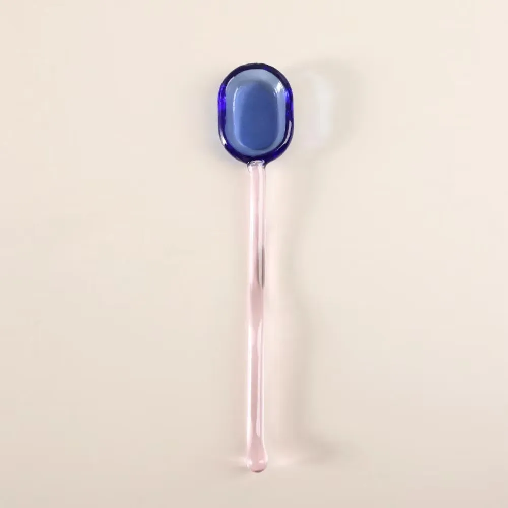 Transparent Glass Dessert Spoon Contrasting Color High Temperature Resistant Tea Spoons Long Handle Kitchen Supplies Milk Spoon